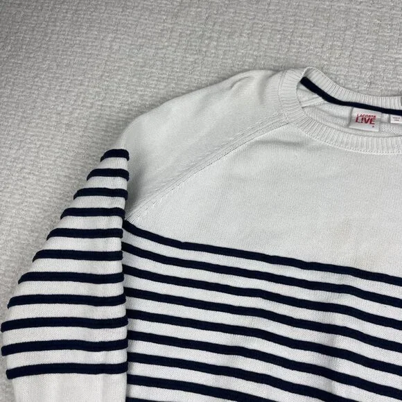 Lacoste Live! Preppy Knitted pullover Sweater White / Navy Striped Men Sz 6 Read - Picture 3 of 16